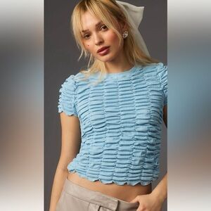 Anthropologie Sky Blue Ruched Top